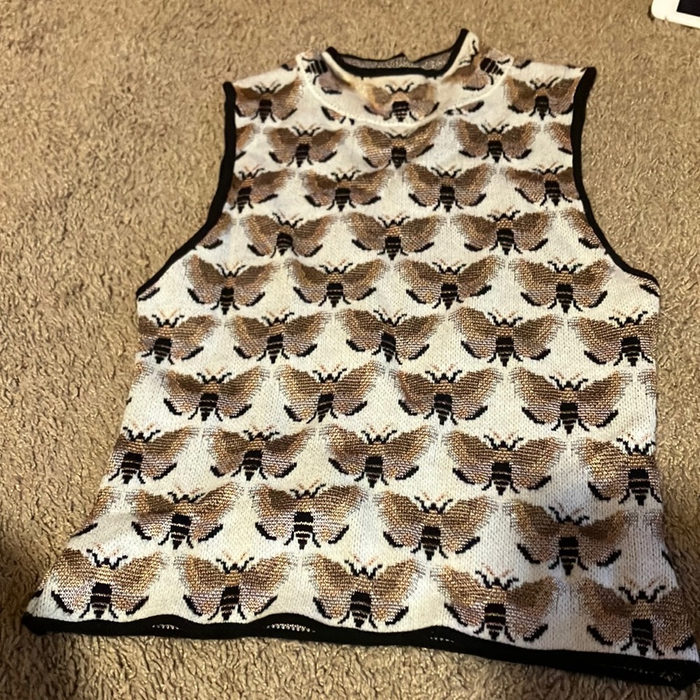 Anthropologie / Sarah Gordon Sleeveless Sweater Bee Insect Maeve XS